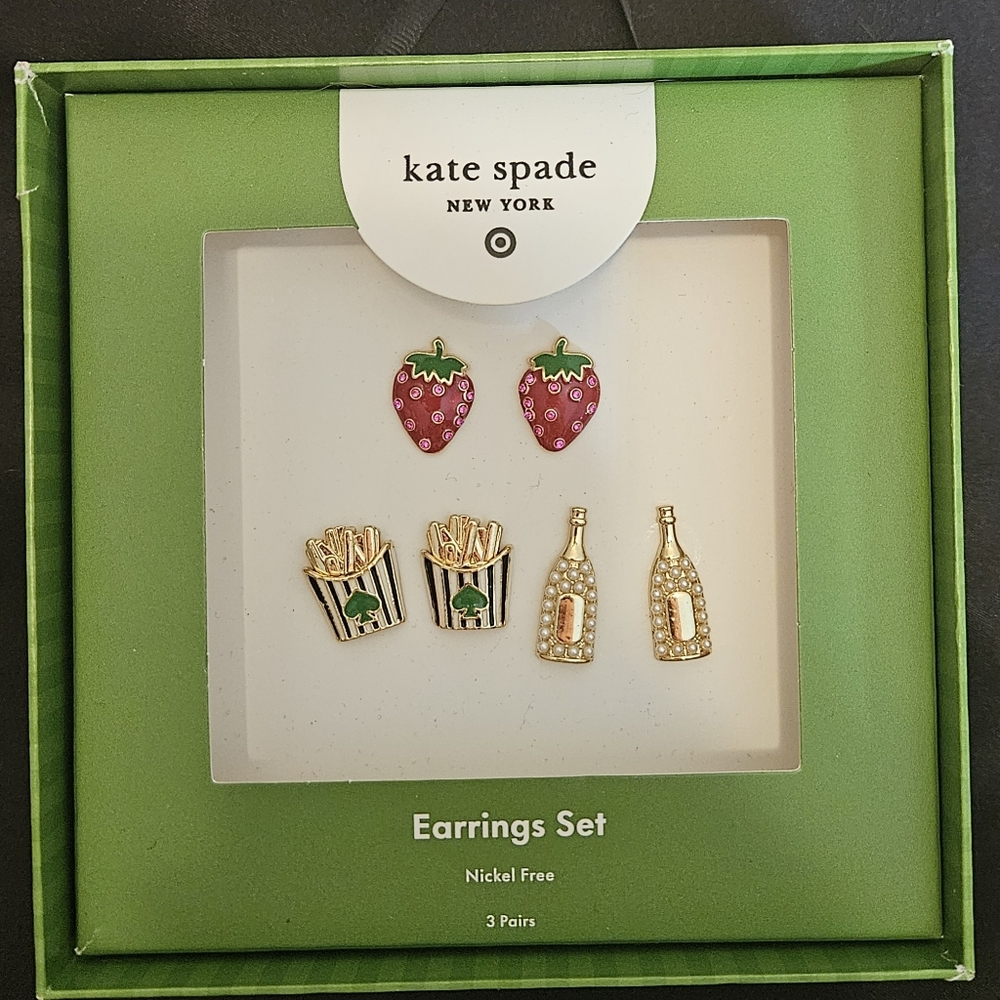 0Kate Spade X Target Strawberry, Fries,  Champagne Earrings Set NIB